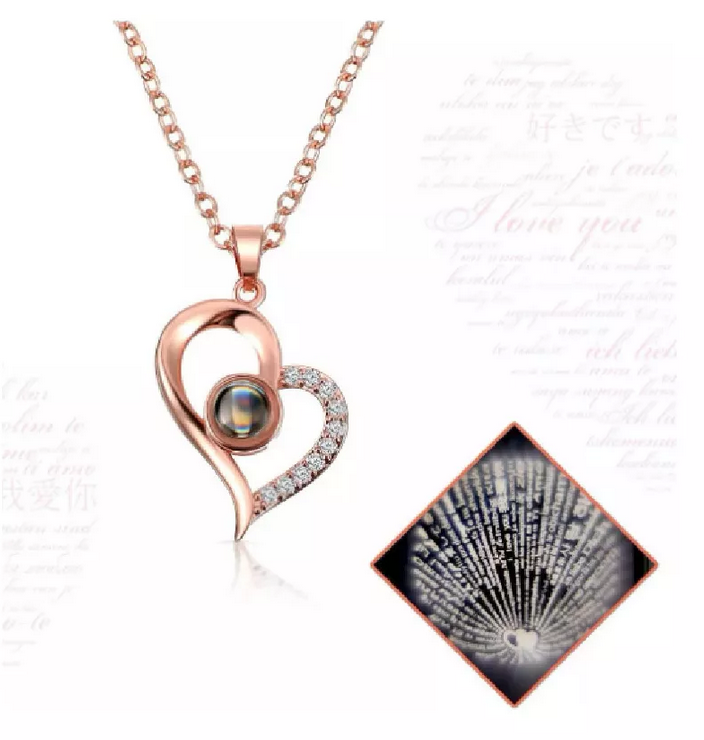 Rosa Eterna en Caja + Collar Proyección 'Te Amo' – Regalo que Enamora 💖